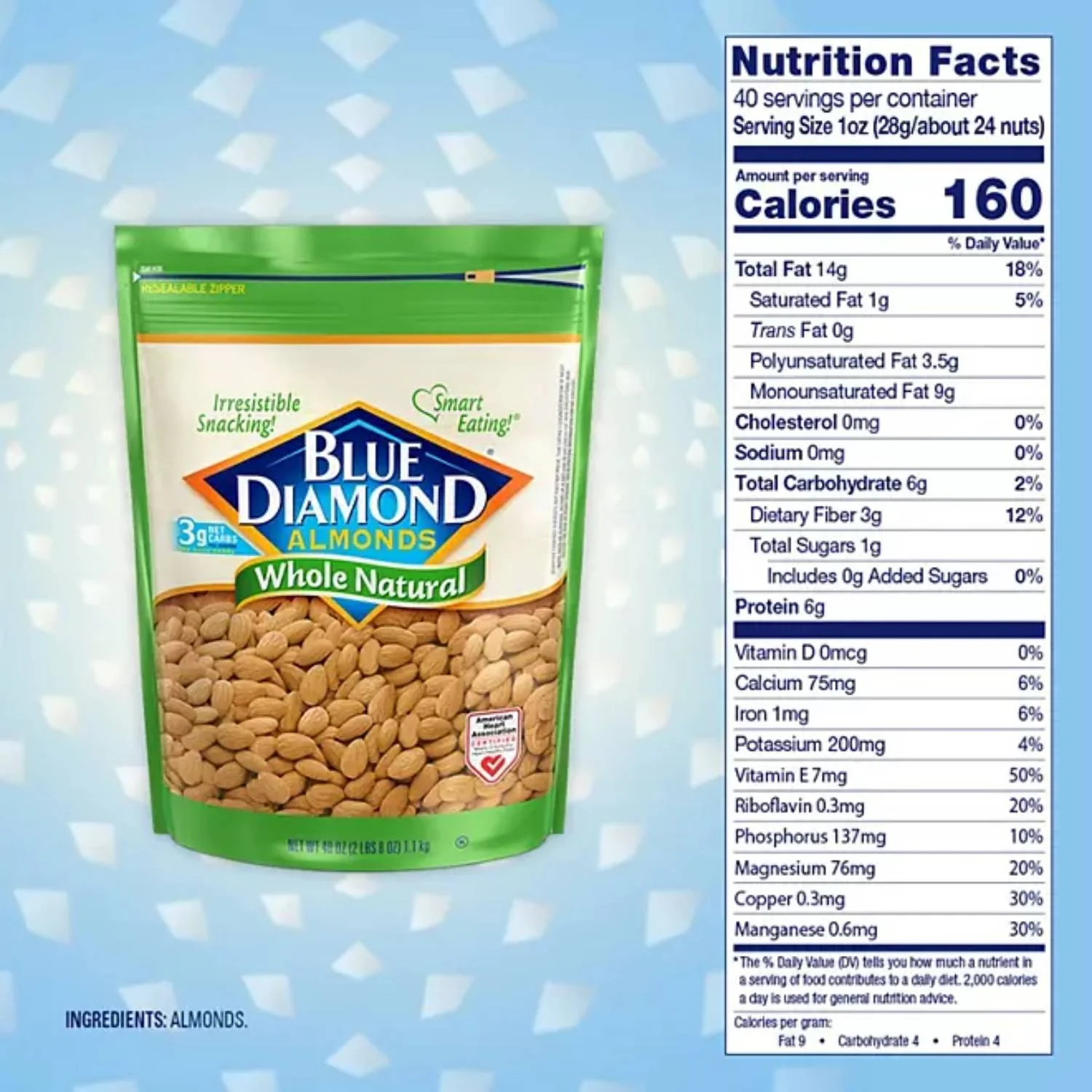 Blue Diamond - Whole Natural Almonds - 40 Oz - Image 3
