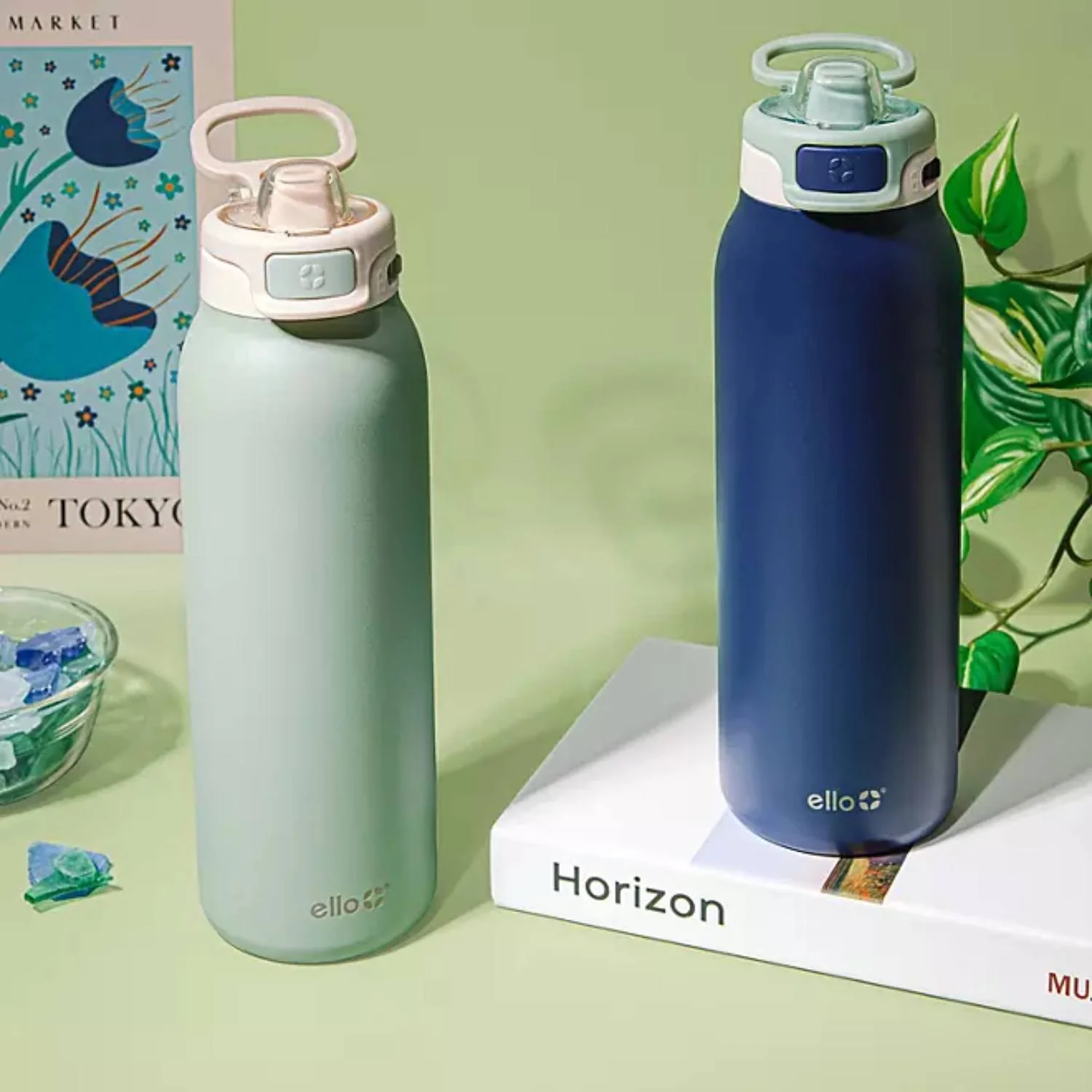 Ello Pop & Fill - Stainless Steel Water Bottle with QuickFill Technology - Eucalyptus / Sea Glass - 32 Oz - 2 Pack - Image 3