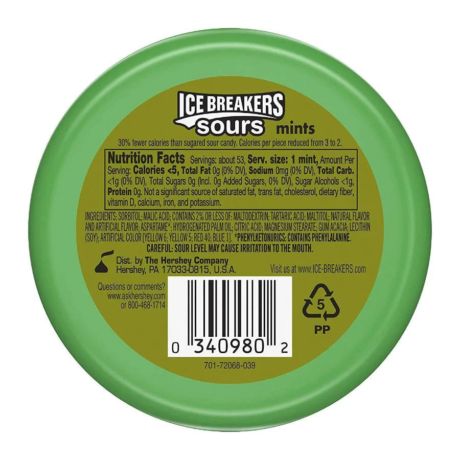 Ice Breakers Sours Sugar Free Mints, Watermelon, Green Apple, Tangerine - Pack of 8 - Image 4