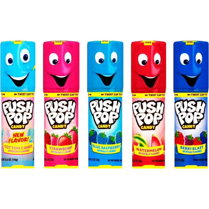 Push Pop Candy Assortment, Blue Raspberry, Watermelon, Strawberry, Cotton Candy and Mystery Flavors - 24 Pack - Image 3