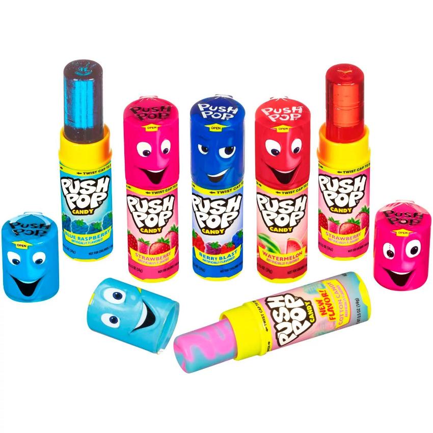 Push Pop Candy Assortment, Blue Raspberry, Watermelon, Strawberry, Cotton Candy and Mystery Flavors - 24 Pack - Image 4