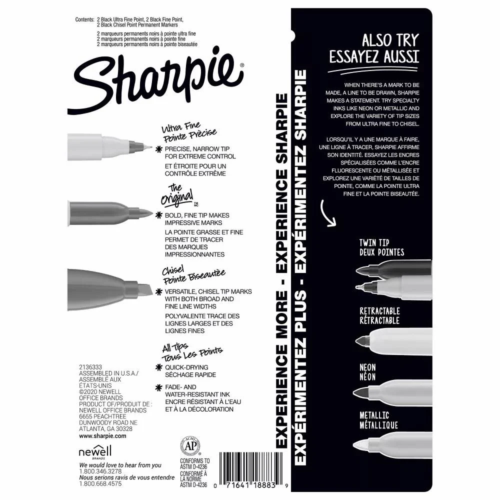 Sharpie - Permanent Markers Ultra Fine/Fine/Chisel Tip Black - 6 Count - 24 Pack - Image 3